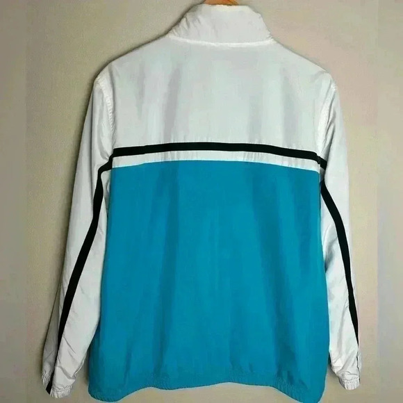 Retro Reebok Windbreaker Jacket Lined Full Zip Blue White Navy Stripe Y2K - Picture 8 of 14